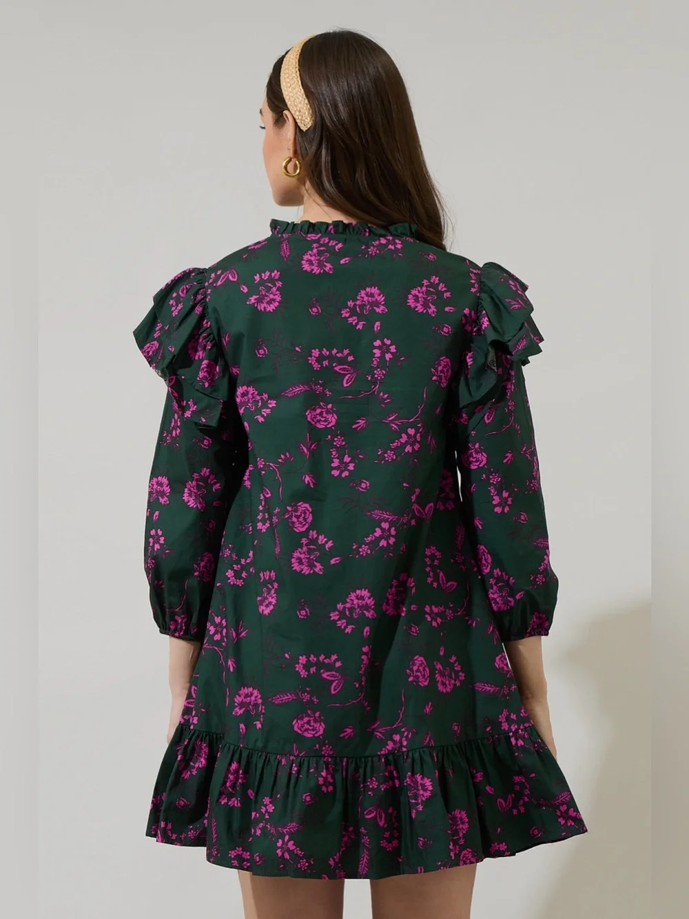 NWT- SUGARLIPS Close To You Sammy Ruffle Drop Waist Green Floral Mini Dress - Picture 3 of 15